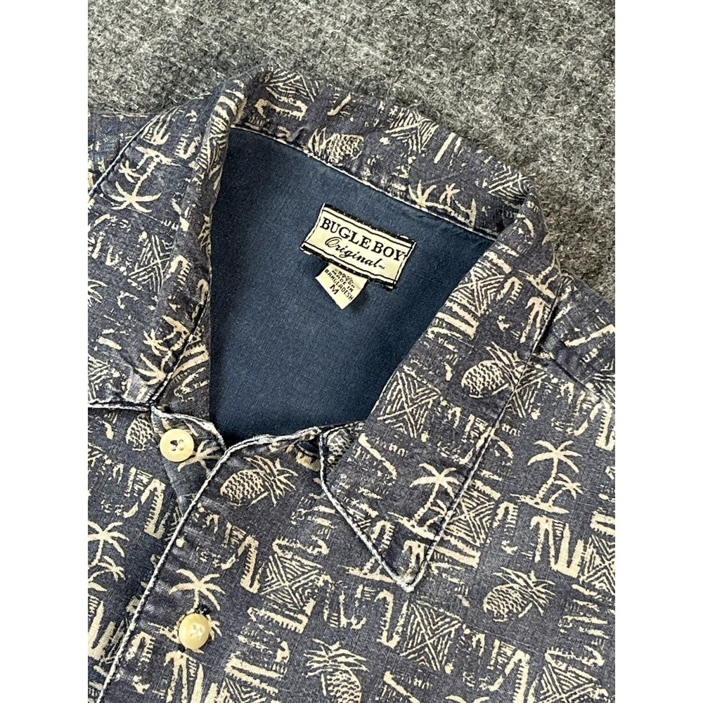 Vintage Bugle Boy Pineapple and Palm Tree Print Hawaiian Shirt - Men Medium EUC